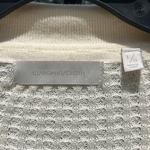 Standard Cloth Ecru Waffle Knit Pullover Polo Sweater in Ivory  Size L - Picture 4 of 9
